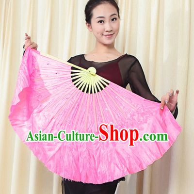 Traditional Chinese Pink Pure Silk Dance Fan with Sequins