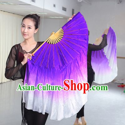 Professional Traditional Two Colors White to Purple Color Transition Pure Silk Dance Fan