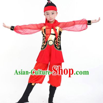 Chinese Competition Dance Costumes Kids Terra Cotta Warrior Solider General Dance Costumes Folk Dances Ethnic Dance Fan Dance Dancing Dancewear