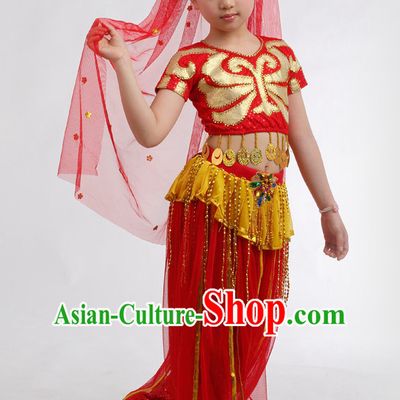 Chinese Competition Indian Dance Costumes Kids Dance Costumes Folk Dances Ethnic Dance Fan Dance Dancing Dancewear for Children