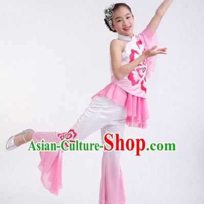 Chinese Competition Classic Dance Costumes Kids Dance Costumes Folk Dances Ethnic Dance Fan Dance Dancing Dancewear for Children