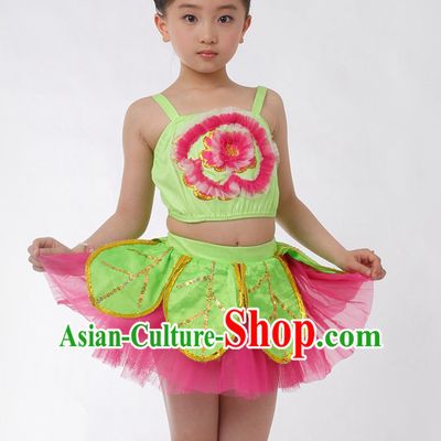 Chinese Competition Flower Dance Costumes Kids Dance Costumes Folk Dances Ethnic Dance Fan Dance Dancing Dancewear for Children