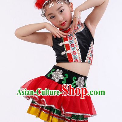 Chinese Competition Dance Costumes Kids Dance Costumes Folk Dances Ethnic Dance Fan Dance Dancing Dancewear for Children