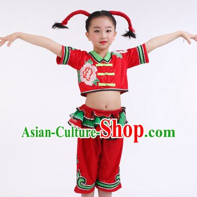 Chinese Competition Group Dance Costumes Kids Dance Costumes Folk Dances Ethnic Dance Fan Dance Dancing Dancewear for Children