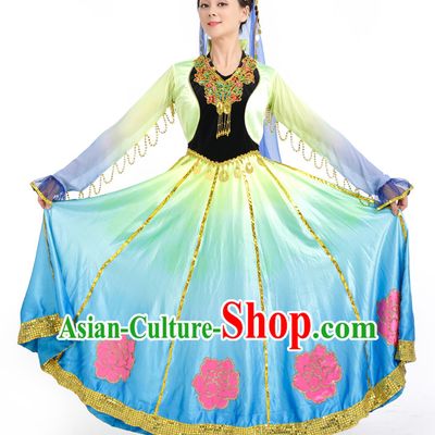 Chinese Competition Stage Xinjiang Dance Costumes Female Dance Costumes Folk Dances Ethnic Dance Fan Dance Dancing Dancewear for Women