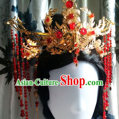 Traditional Chinese Princess Long Black Wigs and Hairpieces Headpieces Hair Jewelry Set