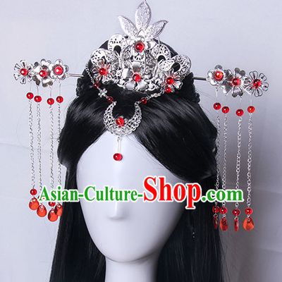 Traditional Chinese Princess Queen Empress Long Black Wigs and Hair Jewelry Hairpieces