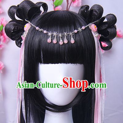 Traditional Chinese Princess Queen Empress Long Black Wigs and Hair Jewelry Hairpieces