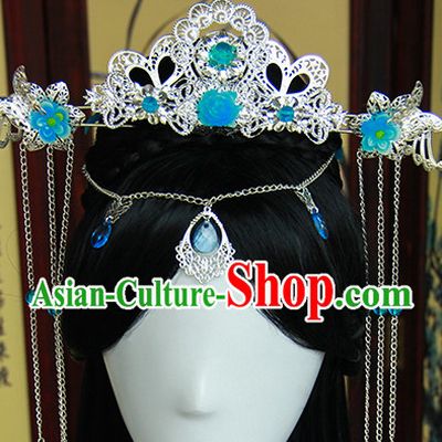 Traditional Chinese Princess Queen Empress Long Black Wigs and Hair Jewelry Hairpieces