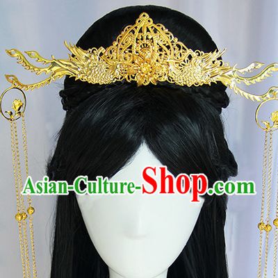 Traditional Chinese Princess Queen Empress Long Black Wigs and Hair Jewelry Hairpieces