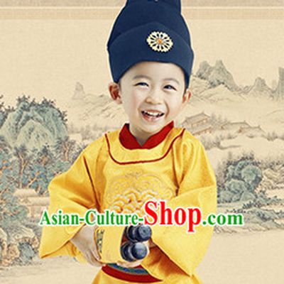 Ancient Chinese Emperor Clothing and Hat Complete Set for Children Kids
