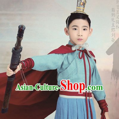 Ancient Chinese Emperor Clothing and Hat Complete Set for Children Kids