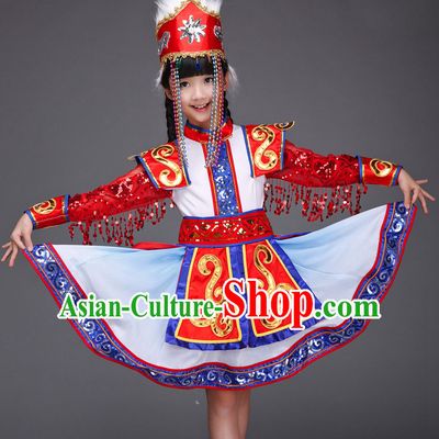 Ancient Chinese Dance Costume and Hat for Children Kids Girls