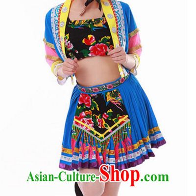 Ancient Chinese Folk Dance Costume and Hat for Ladies