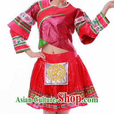 Ancient Chinese Folk Dance Costume and Hat for Ladies