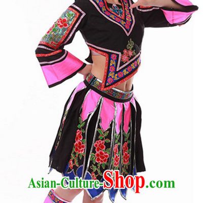 Ancient Chinese Folk Dance Costume and Hat for Ladies