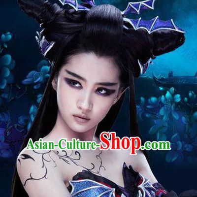 Ancient Chinese Fairy Black Long Wigs and Hair Jewelry Hairpieces