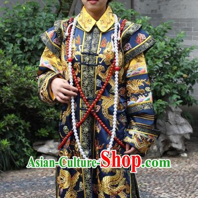 Asian Chinese Empress Queen Long Dresses Hanfu Costume Clothing Chinese Robe Chinese Kimono and Crown Complete Set for Women