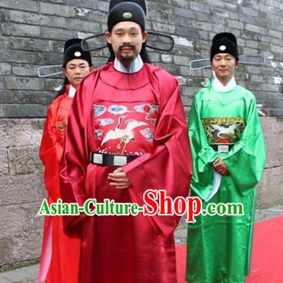 Asian Chinese Official Long Dresses Hanfu Costume Clothing Chinese Robe Chinese Kimono and Crown Complete Set for Men