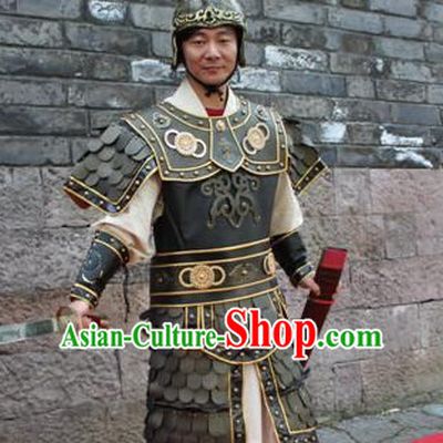 Asian Chinese General Long Dresses Hanfu Costume Clothing Chinese Robe Chinese Kimono and Helmet Complete Set for Men