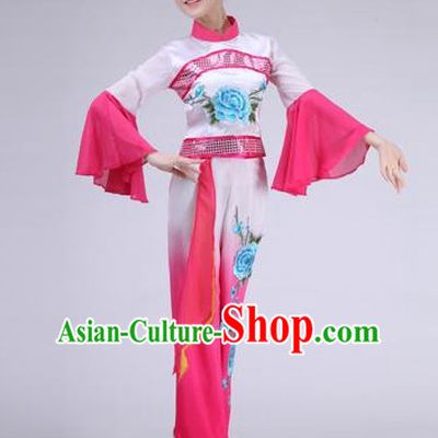 Asian Chinese Fan Dance Costume Clothing Oriental Dress and Hair Accessories Complete Set for Women Girls Adults Children
