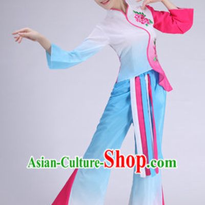 Asian Chinese Fan Dance Costume Clothing Oriental Dress and Hair Accessories Complete Set for Women Girls Adults Children