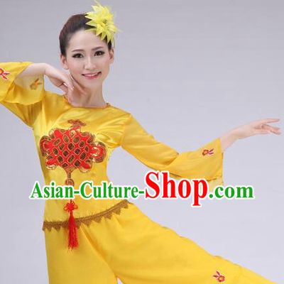 Asian Chinese Fan Dance Costume Clothing Oriental Dress and Hair Accessories Complete Set for Women Girls Adults Children
