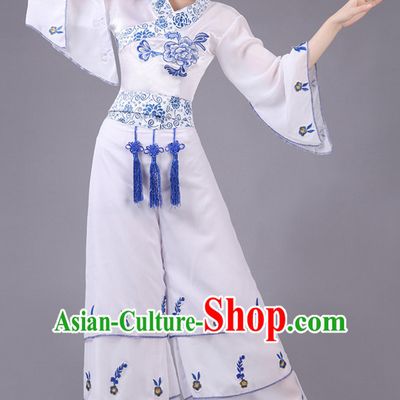 Asian Chinese Fan Dance Costume Clothing Oriental Dress and Hair Accessories Complete Set for Women Girls Adults Children