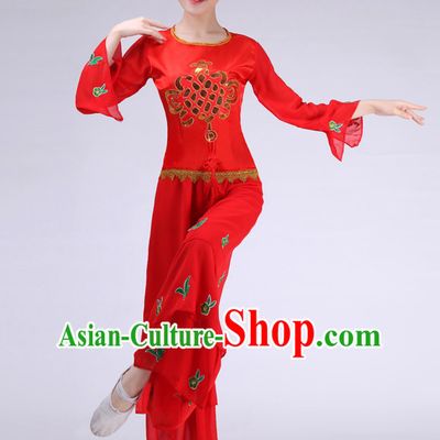Asian Chinese Fan Dance Costume Clothing Oriental Dress and Hair Accessories Complete Set for Women Girls Adults Children