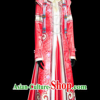 Chinese Mongolian People Yuan Dynasty Mongolians Dance Costumes Queen Princess Empress Clothing Clothes Garment Complete Set for Women Girls