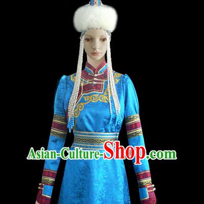 Chinese Mongolian People Yuan Dynasty Mongolians Dance Costumes Queen Princess Empress Clothing Dress Garment Complete Set for Women Girls