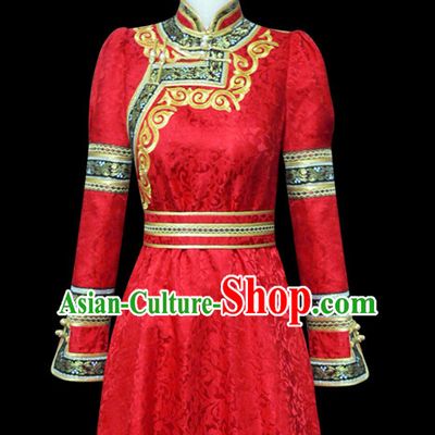 Chinese Mongolian People Yuan Dynasty Mongolians Dance Costumes Queen Princess Empress Clothing Dress Garment Complete Set for Women Girls