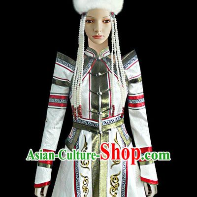 Chinese Mongolian People Yuan Dynasty Mongolians Dance Costumes Queen Princess Empress Clothing Dress Garment Complete Set for Women Girls