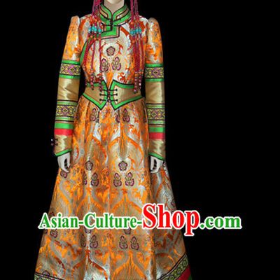 Chinese Mongolian People Yuan Dynasty Mongolians Dance Costumes Queen Princess Empress Clothing Dress Garment Complete Set for Women Girls