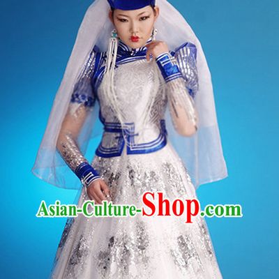 Chinese Mongolian People Yuan Dynasty Mongolians Dance Costumes Queen Princess Empress Clothing Dress Garment Complete Set for Women Girls