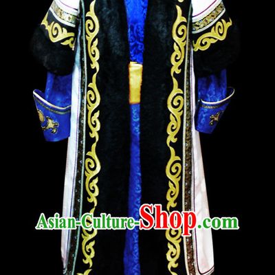 Chinese Mongolian People Genghis Khan Yuan Dynasty Mongolians Dance Costumes Emperor Prince Clothing Dress Garment Complete Set for Men Boys
