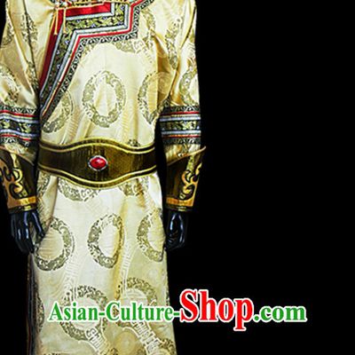 Chinese Mongolian People Genghis Khan Yuan Dynasty Mongolians Dance Costumes Emperor Prince Clothing Dress Garment Complete Set for Men Boys