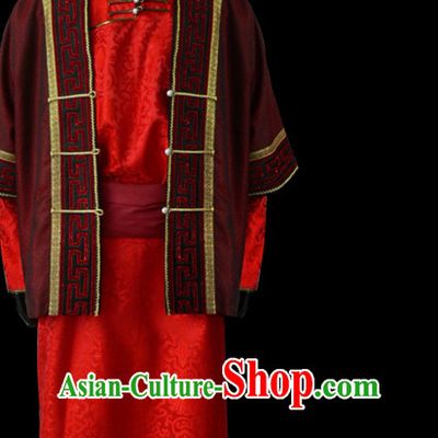 Chinese Mongolian People Genghis Khan Yuan Dynasty Mongolians Dance Costumes Emperor Prince Clothing Dress Garment Complete Set for Men Boys