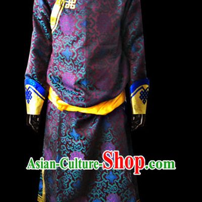 Chinese Mongolian People Genghis Khan Yuan Dynasty Mongolians Dance Costumes Emperor Prince Clothing Dress Garment Complete Set for Men Boys