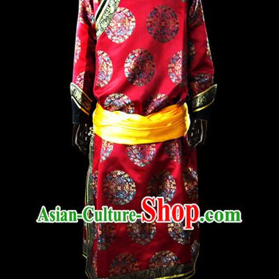 Chinese Mongolian People Genghis Khan Yuan Dynasty Mongolians Dance Costumes Emperor Prince Clothing Dress Garment Complete Set for Men Boys
