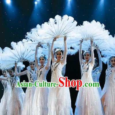 Top Qualiity Beautiful White Feather Professional Dance Fan