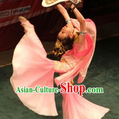 Chinese Traditional Classical Dance Costumes and Headdress Complete Set for Women or Gilrs