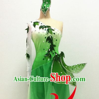 Chinese Folk Spring Dance Costumes and Hair Accessories Complete Set for Women