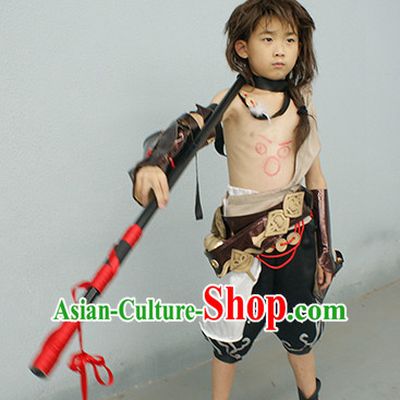 Chinese Superhero Beggar Group Cosplay Costumes Accessories and Hat Complete Set for Kids