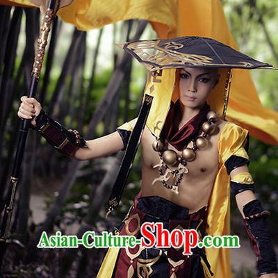 Chinese Superhero Monk Cosplay Costumes Accessories and Hat Complete Set for Adults