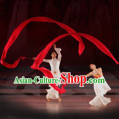 Traditional Red Silk Dance Ribbon Pair