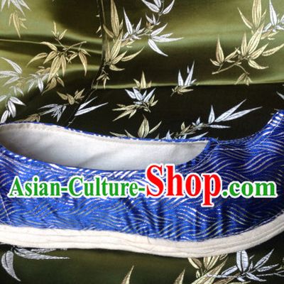 Blue Chinese Ancient Handmade Traditional Bow Fabric Shoes for Women and Girls