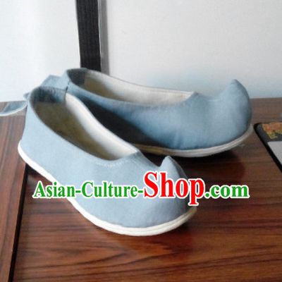 Light Blue Chinese Ancient Handmade Traditional Bow Fabric Shoes for Women and Girls
