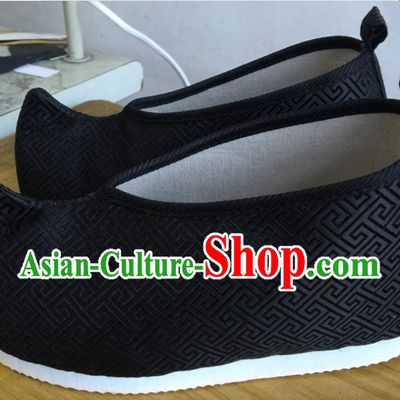 Black Chinese Ancient Handmade Traditional Bow Fabric Shoes
