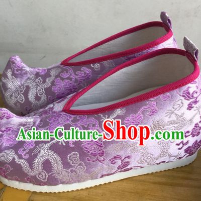 Purple Chinese Ancient Handmade Traditional Bow Fabric Shoes
